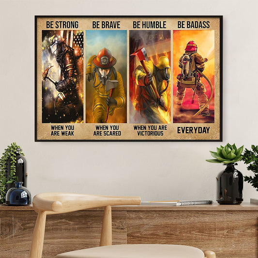 Firefighter Pride Canvas Wall Art | Be Strong Be Brave | American Independence Day Gift for Fireman
