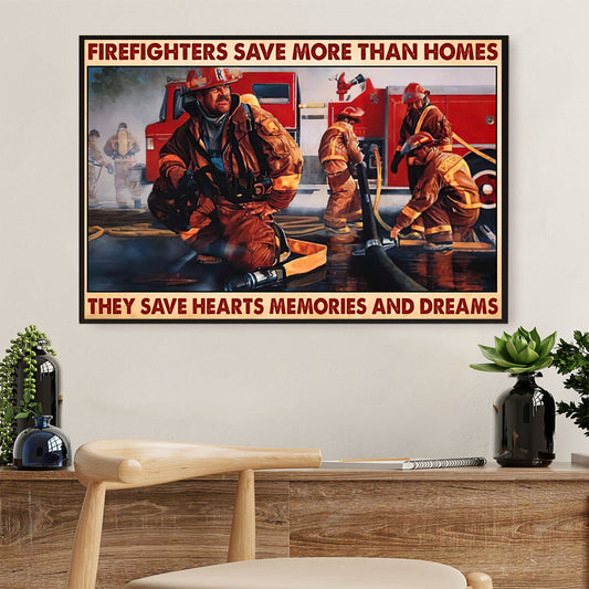 Firefighter Pride Canvas Wall Art | They Save Hearts | American Independence Day Gift for Fireman