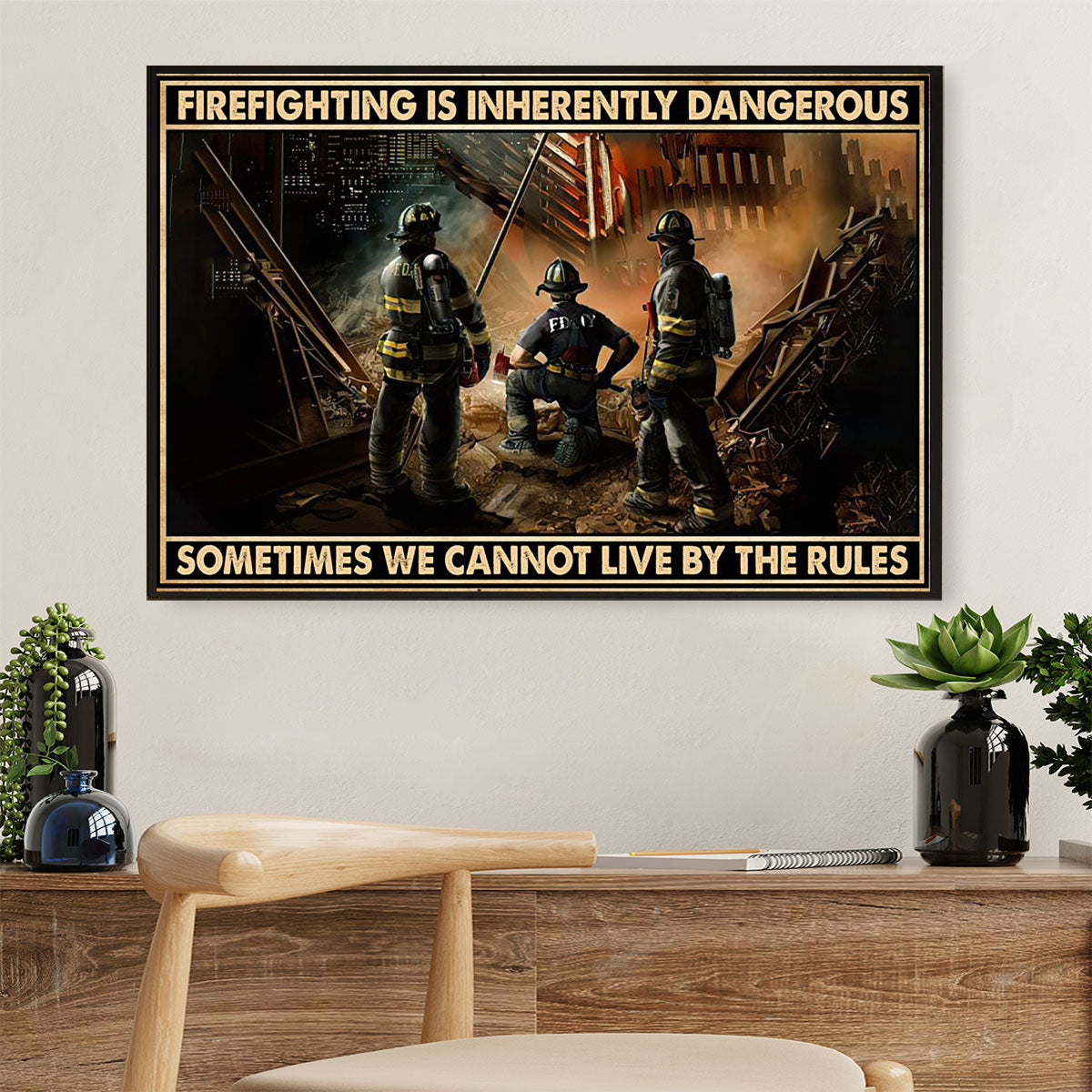 Firefighter Pride Canvas Wall Art | Firefighting Is Inherently Dangerous | American Independence Day Gift for Fireman