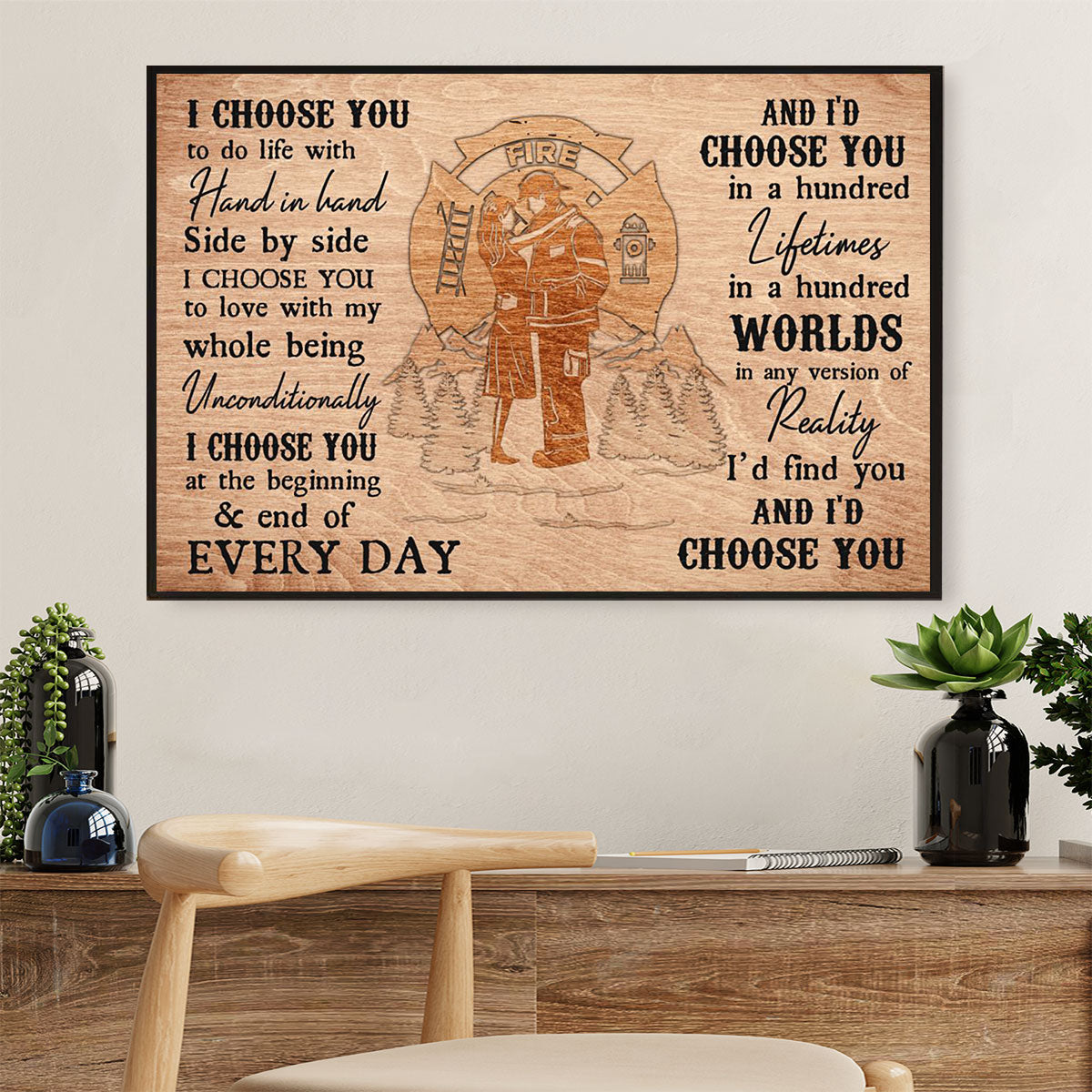 Firefighter Pride Canvas Wall Art | Couple Wife Husband | American Independence Day Gift for Fireman