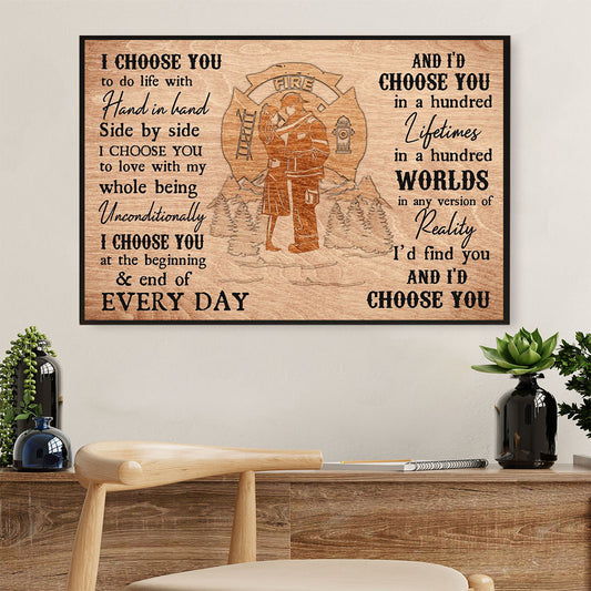 Firefighter Pride Canvas Wall Art | Couple Wife Husband | American Independence Day Gift for Fireman
