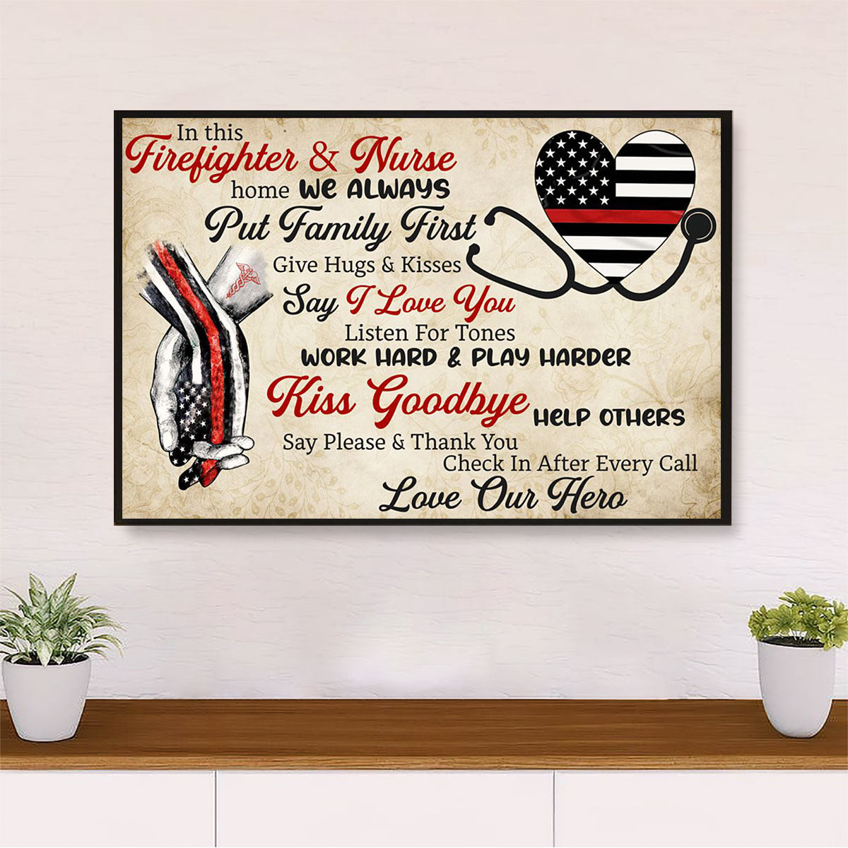 Firefighter Pride Canvas Wall Art | Love Our Hero | American Independence Day Gift for Fireman