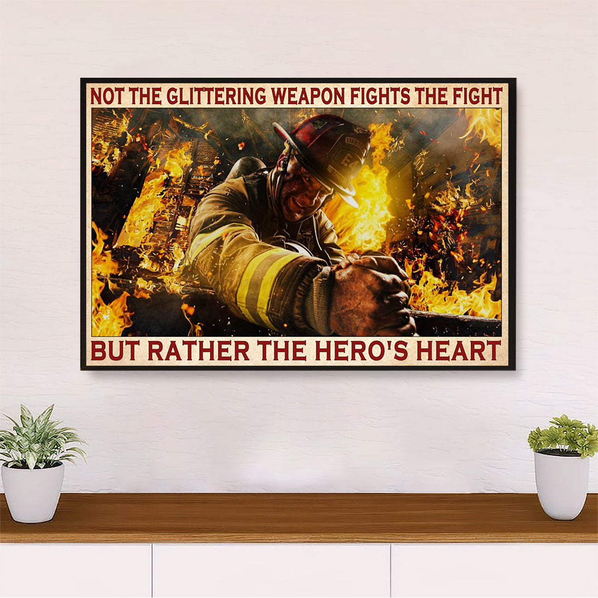 Firefighter Pride Canvas Wall Art | Hero's Heart | American Independence Day Gift for Fireman