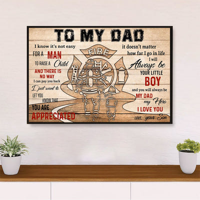Firefighter Pride Canvas Wall Art | From Son To Dad | American Independence Day Gift for Fireman