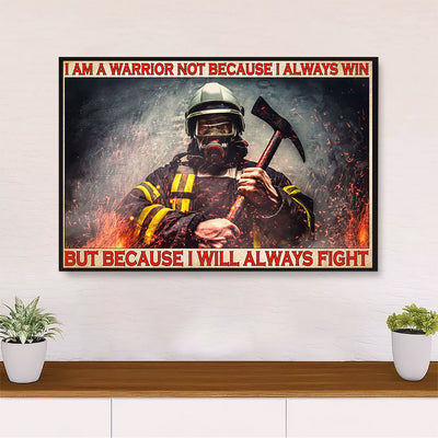 Firefighter Pride Canvas Wall Art | I Am A Warrior | American Independence Day Gift for Fireman