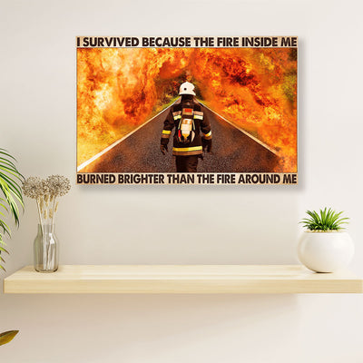 Firefighter Pride Canvas Wall Art | I Survived Because | American Independence Day Gift for Fireman
