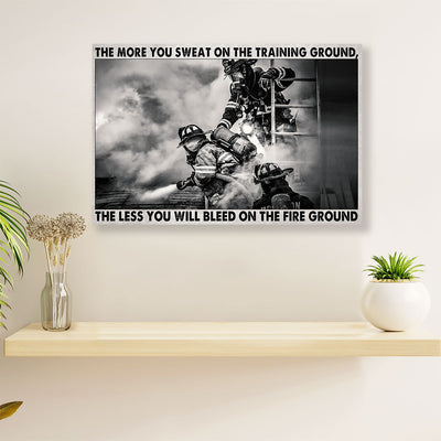 Firefighter Pride Canvas Wall Art | The More You Sweat On Training Round | American Independence Day Gift for Fireman