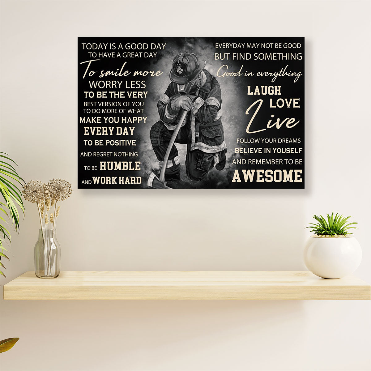 Firefighter Pride Canvas Wall Art | Laugh Love Live | American Independence Day Gift for Fireman