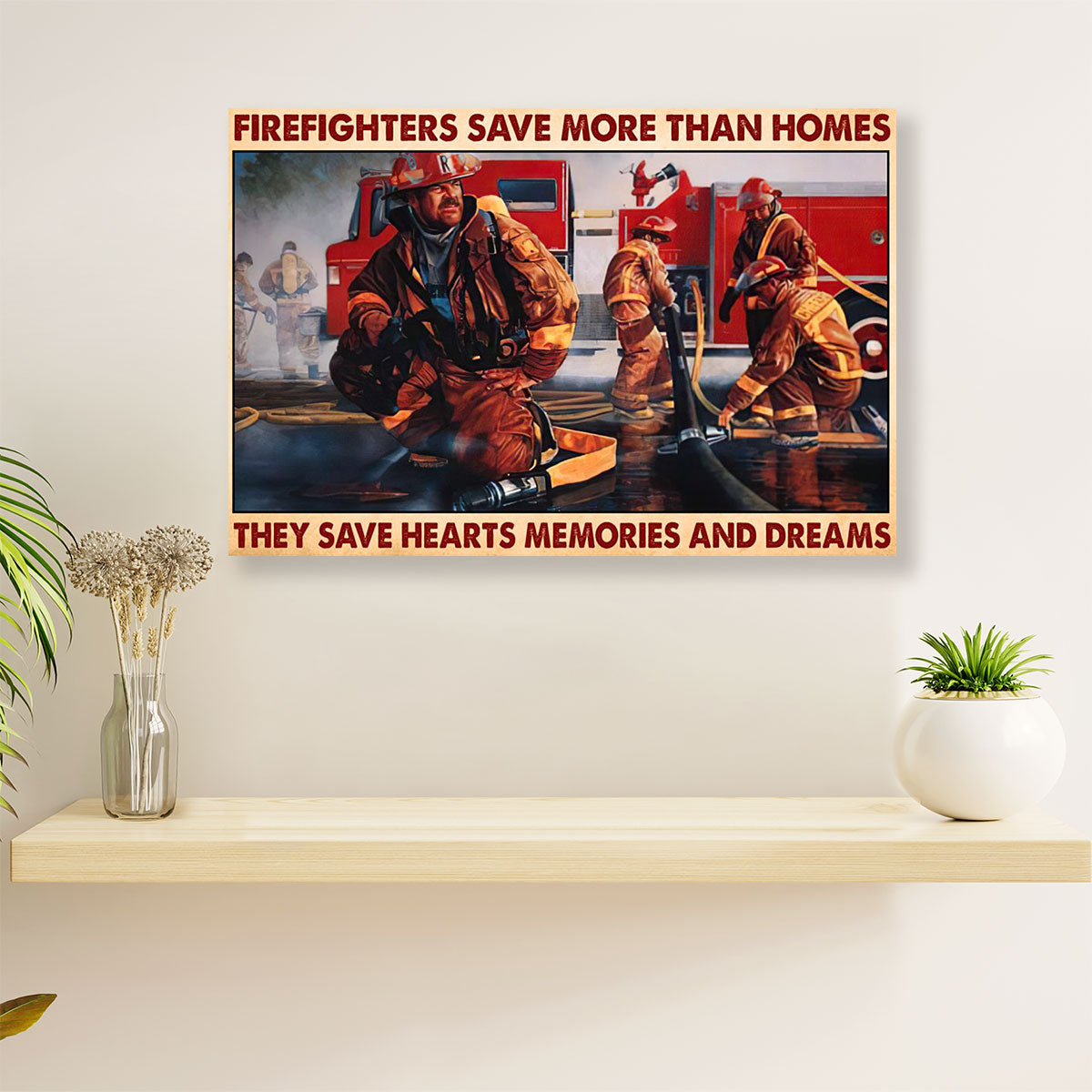 Firefighter Pride Canvas Wall Art | They Save Hearts | American Independence Day Gift for Fireman