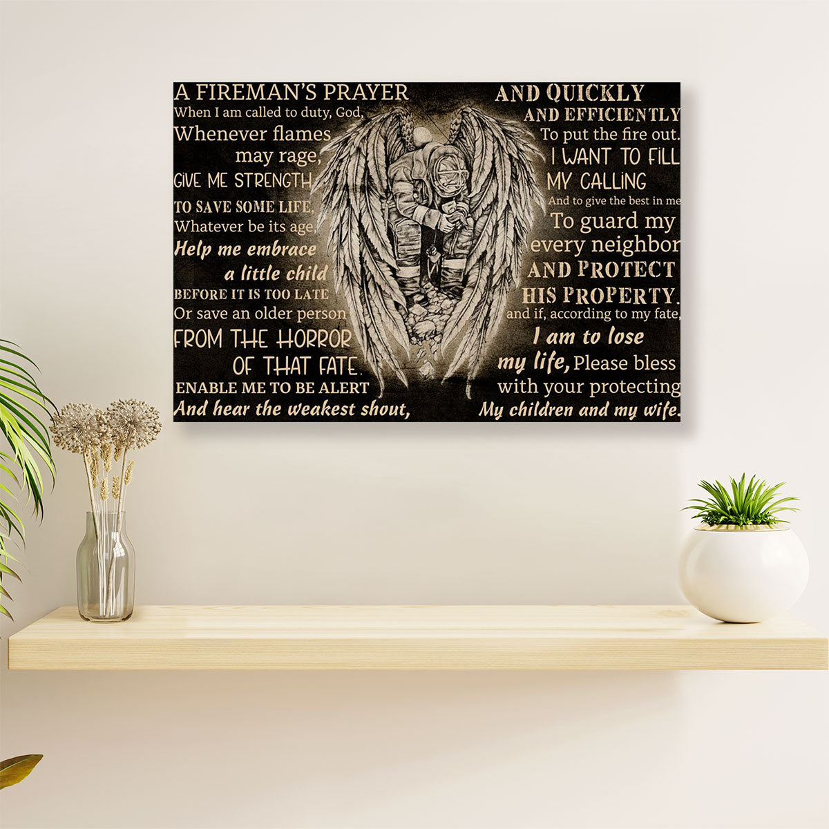 Firefighter Pride Canvas Wall Art | Fireman's Prayer | American Independence Day Gift for Fireman