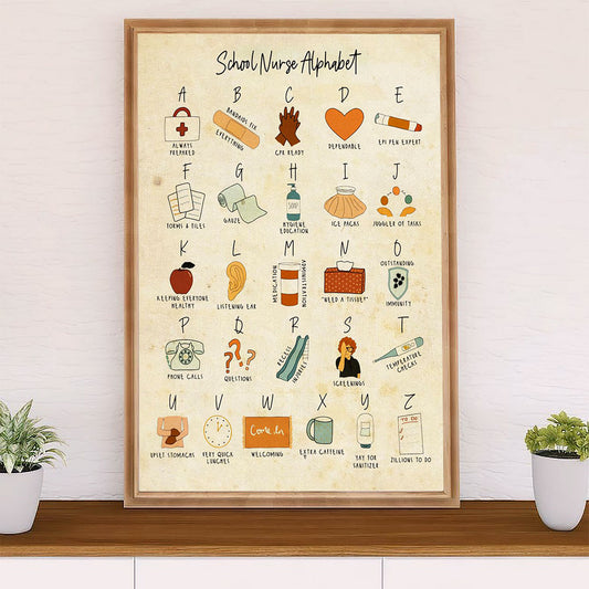 Nurse Poster | School Nurse Alphabet | Wall Art Gift for Woman Nurse, Female Nursing