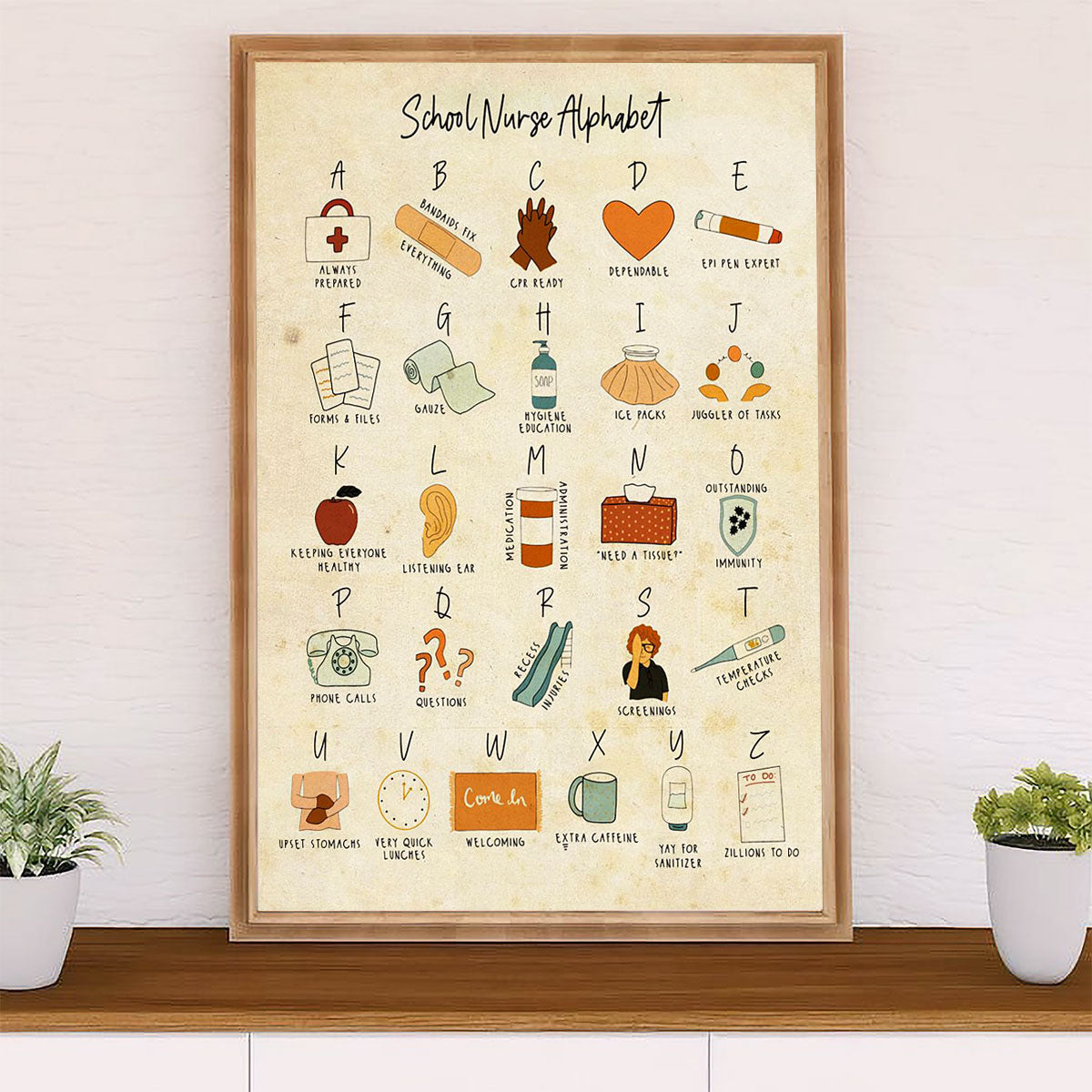 Nurse Canvas Wall Art Prints | School Nurse Alphabet | Gift for Woman Nurse, Female Nursing