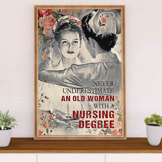 Nurse Canvas Wall Art Prints | Old Woman With A Nursing Degree | Gift for Woman Nurse, Female Nursing