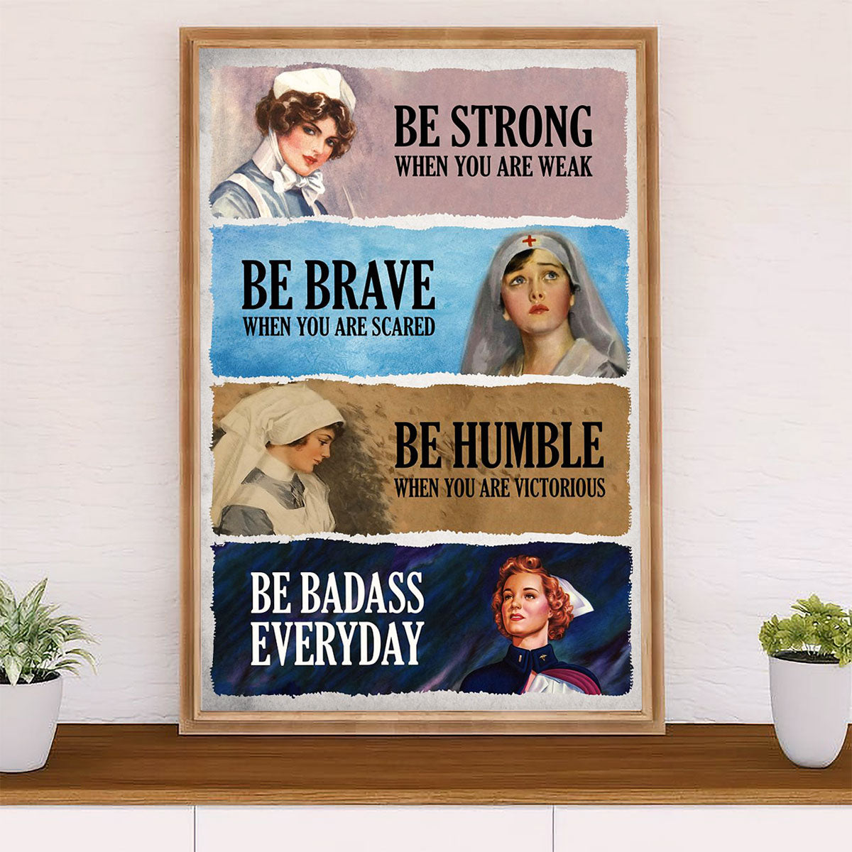 Nurse Canvas Wall Art Prints | Be Strong Be Brave | Gift for Woman Nurse, Female Nursing