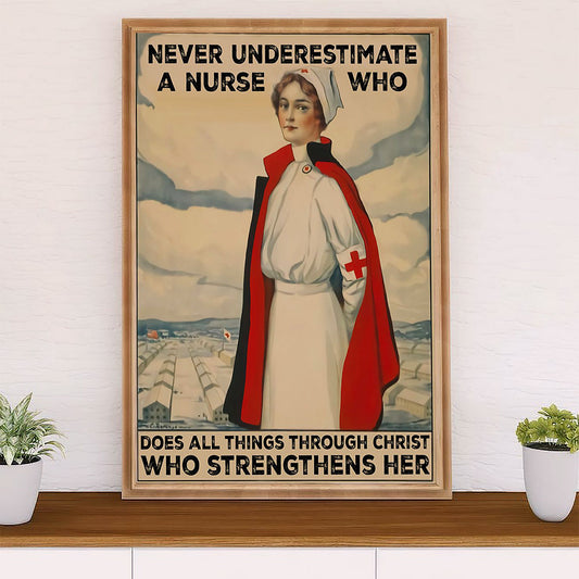 Nurse Poster | Never Underestimate A Nurse | Wall Art Gift for Woman Nurse, Female Nursing