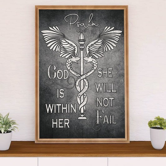 Nurse Canvas Wall Art Prints | God Is Within Her | Gift for Woman Nurse, Female Nursing