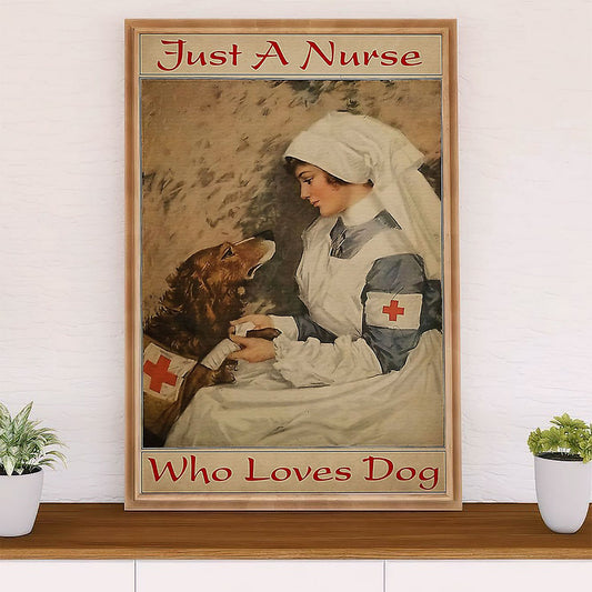 Nurse Poster | Nurse Loves Dog | Wall Art Gift for Woman Nurse, Female Nursing