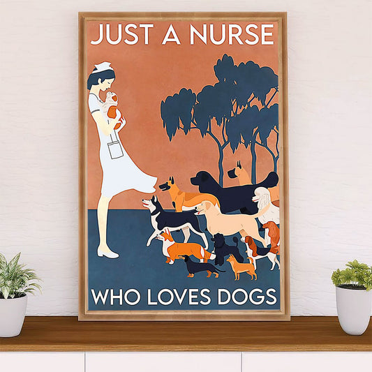 Nurse Poster | Nurse Loves Dog Vintage | Wall Art Gift for Woman Nurse, Female Nursing