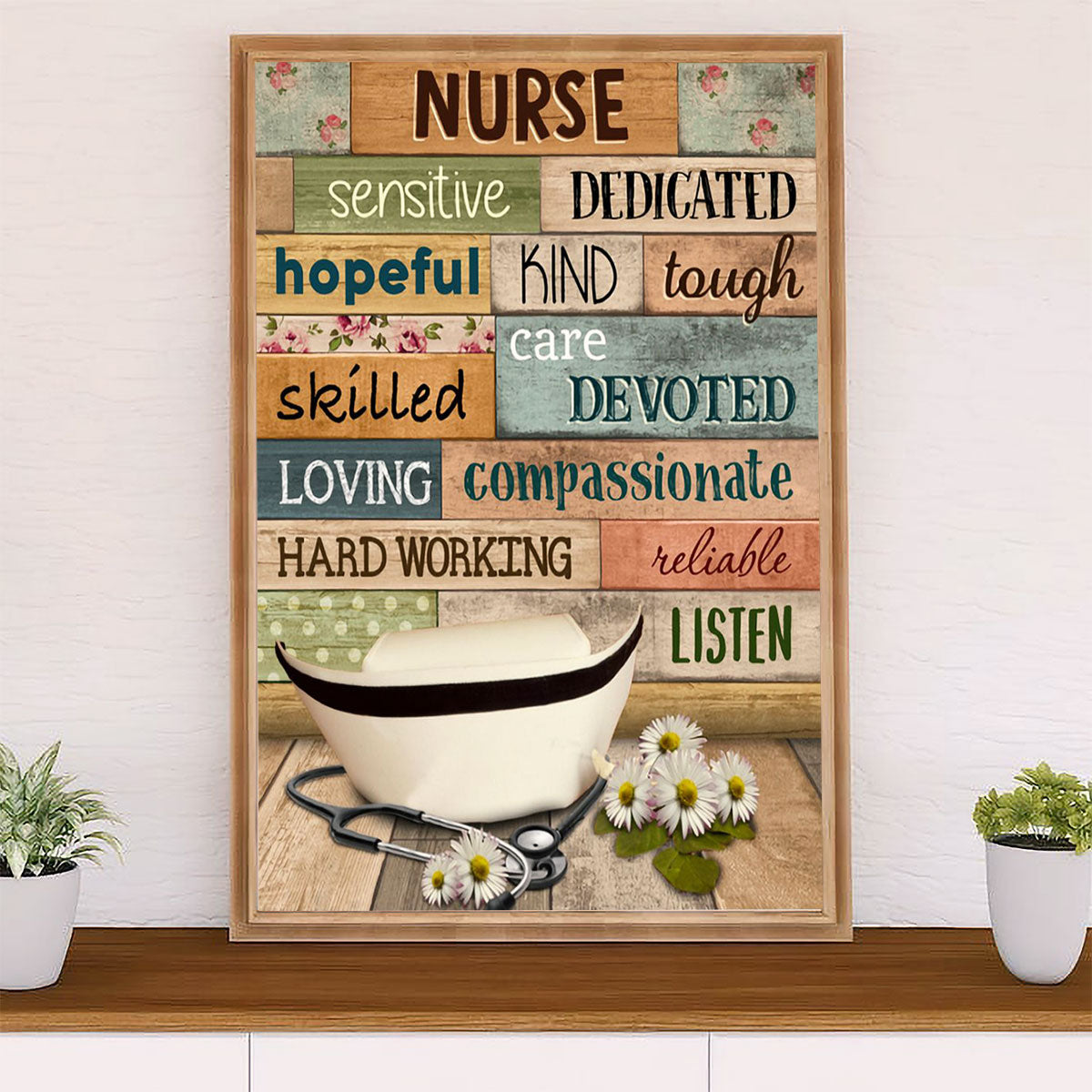 Nurse Canvas Wall Art Prints | Care Devoted | Gift for Woman Nurse, Female Nursing