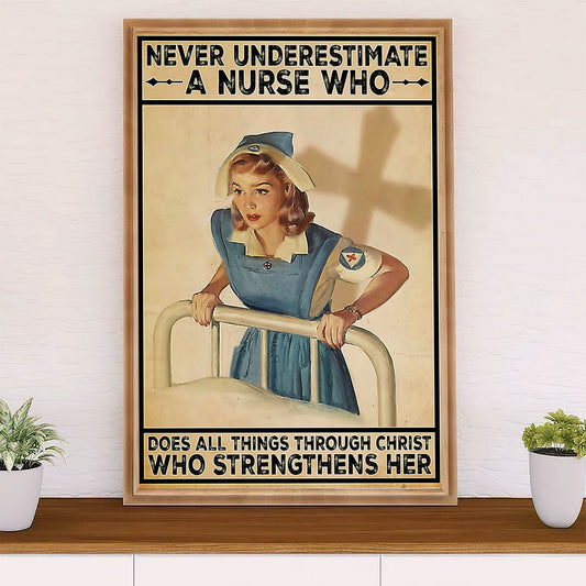 Nurse Poster | Never Underestimate A Nurse | Wall Art Gift for Woman Nurse, Female Nursing