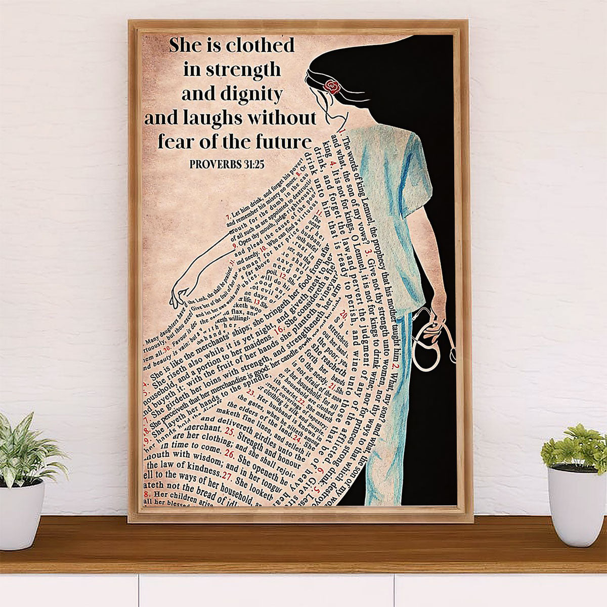 Nurse Poster | She Is Clothed In Strength | Wall Art Gift for Woman Nurse, Female Nursing