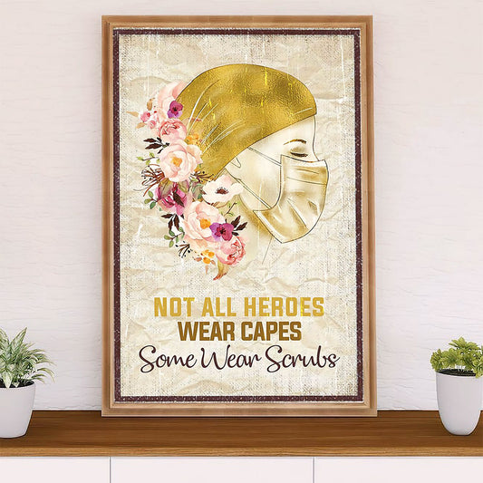 Nurse Canvas Wall Art Prints | Some Heroes Wear Scrubs | Gift for Woman Nurse, Female Nursing