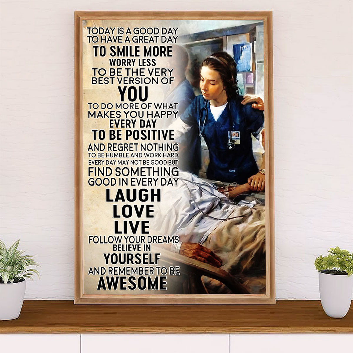 Nurse Canvas Wall Art Prints | Laugh Love Live | Gift for Woman Nurse, Female Nursing
