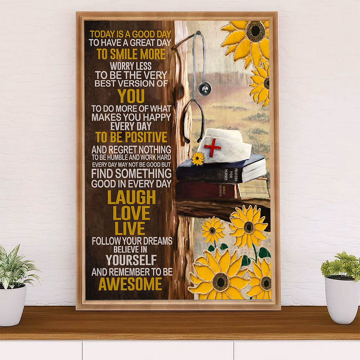 Nurse Canvas Wall Art Prints | Laugh Love Live | Gift for Woman Nurse, Female Nursing