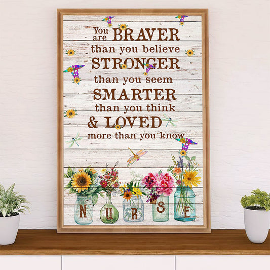 Nurse Canvas Wall Art Prints | Braver Than You Believe | Gift for Woman Nurse, Female Nursing