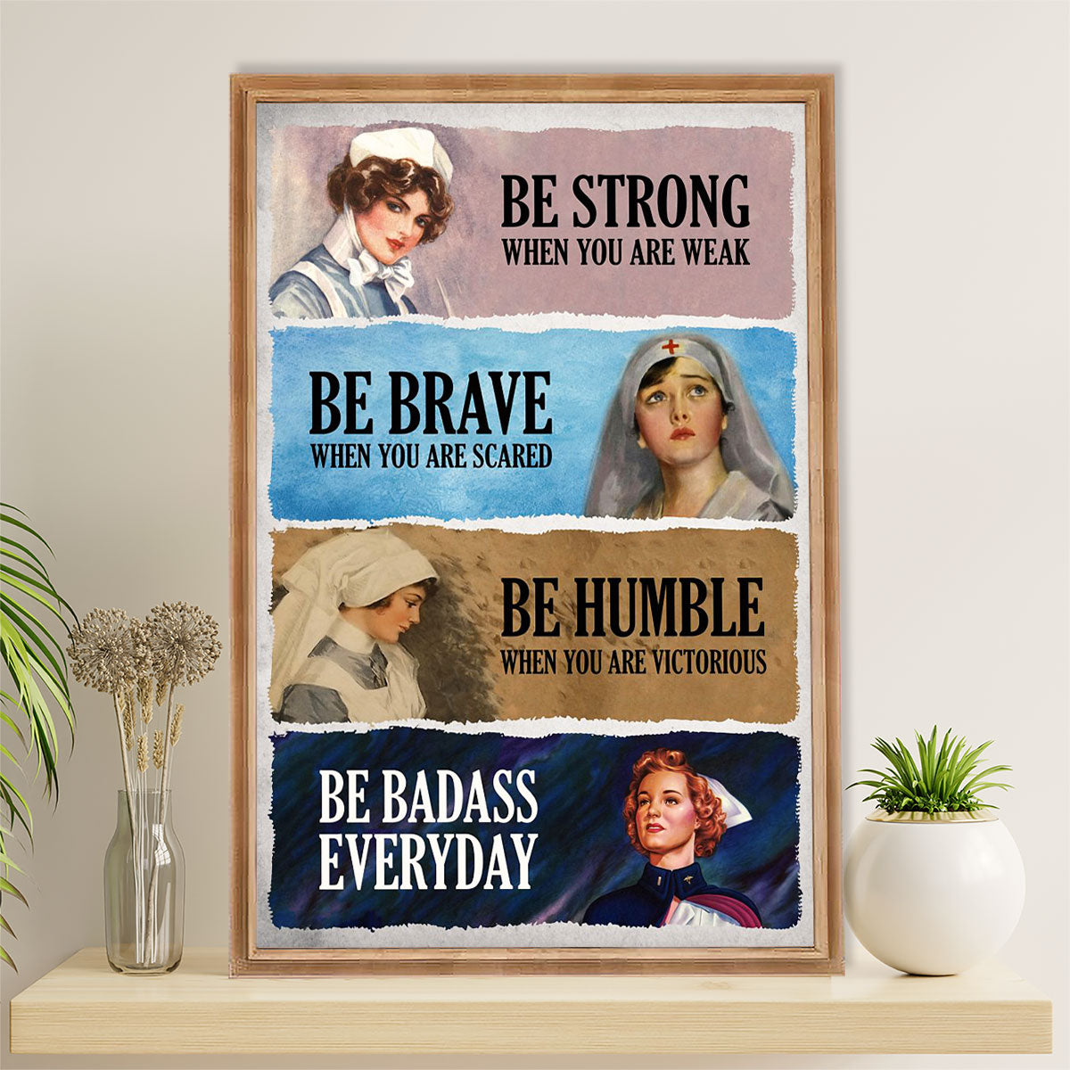 Nurse Canvas Wall Art Prints | Be Strong Be Brave | Gift for Woman Nurse, Female Nursing