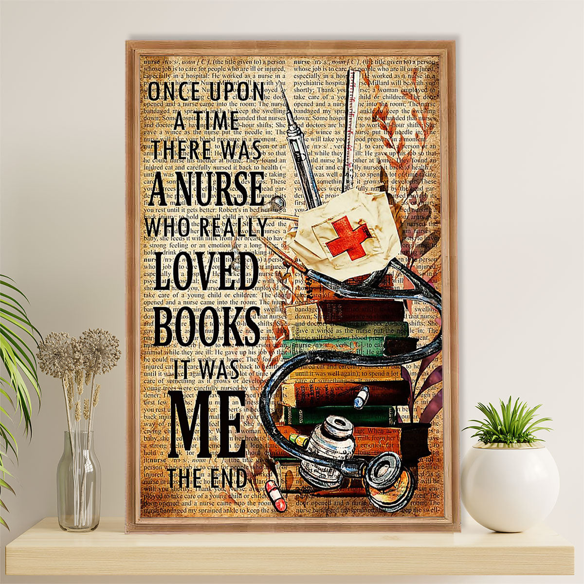Nurse Canvas Wall Art Prints | Nurse Loves Books | Gift for Woman Nurse, Female Nursing