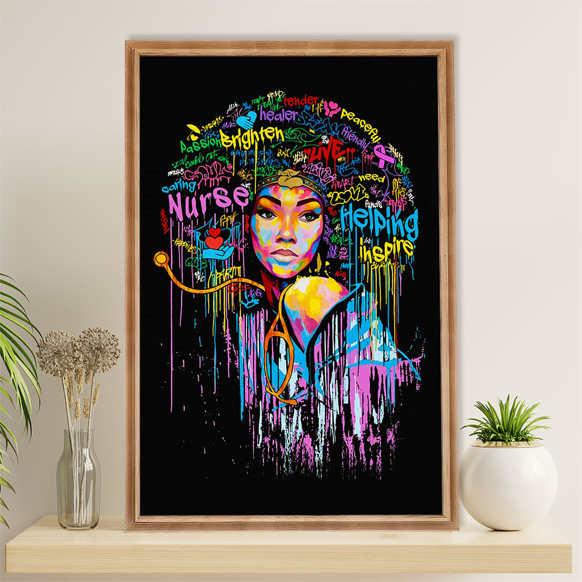 Nurse Canvas Wall Art Prints | Black Girl Nurse | Gift for Woman Nurse, Female Nursing