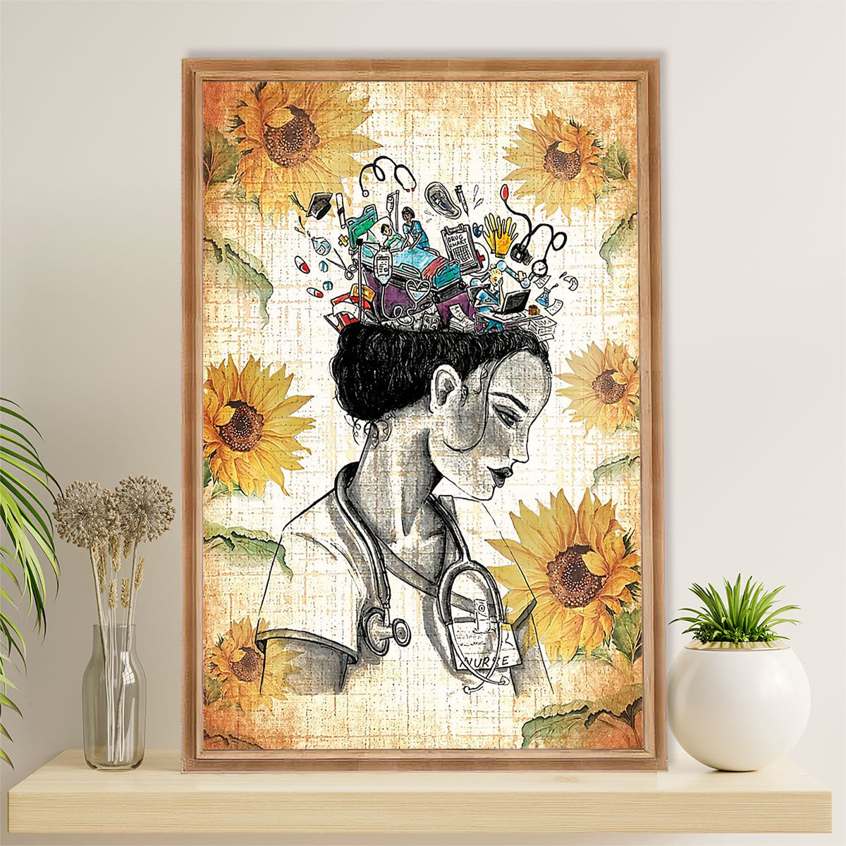 Nurse Canvas Wall Art Prints | Beautiful Mind Sunflower | Gift for Woman Nurse, Female Nursing