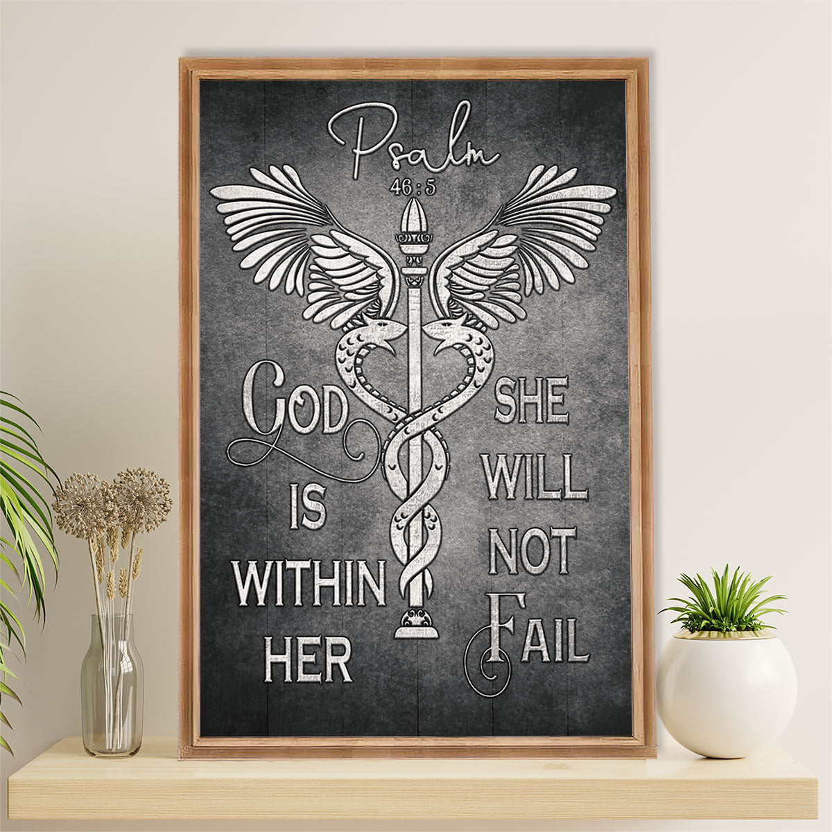 Nurse Poster | God Is Within Her | Wall Art Gift for Woman Nurse, Female Nursing