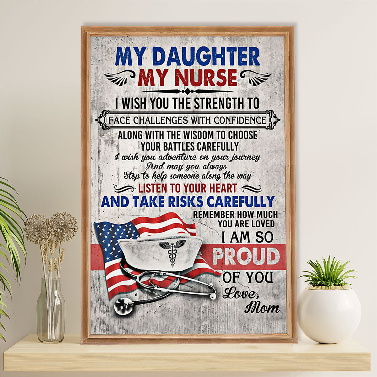 Nurse Poster | From Mom To Daughter | Wall Art Gift for Woman Nurse, Female Nursing