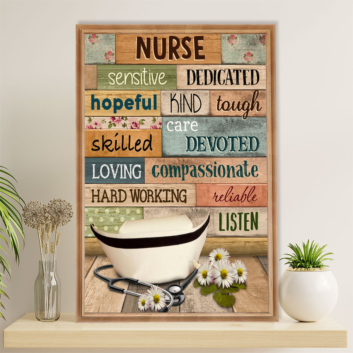 Nurse Poster | Care Devoted | Wall Art Gift for Woman Nurse, Female Nursing