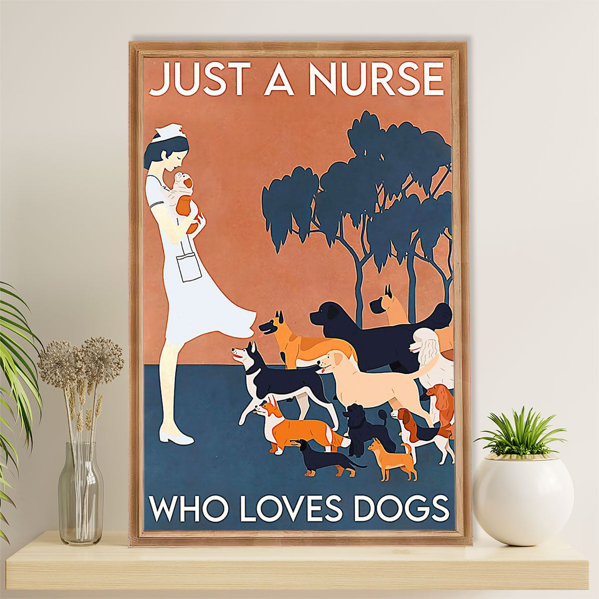Nurse Canvas Wall Art Prints | Nurse Loves Dog Vintage | Gift for Woman Nurse, Female Nursing