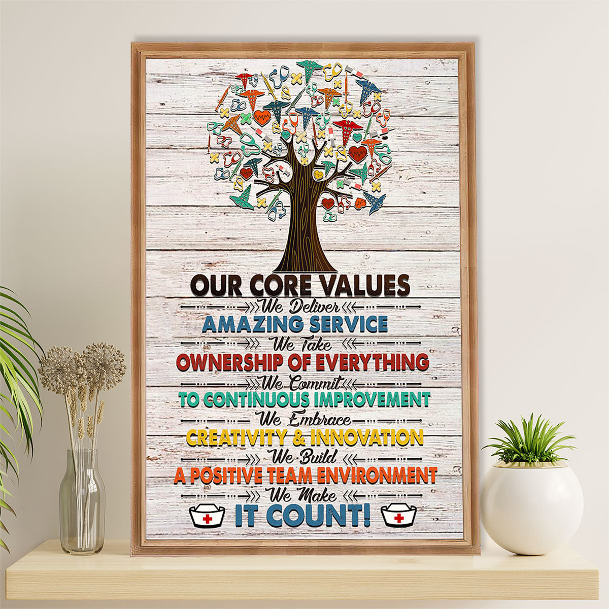 Nurse Poster | Our Core Values | Wall Art Gift for Woman Nurse, Female Nursing
