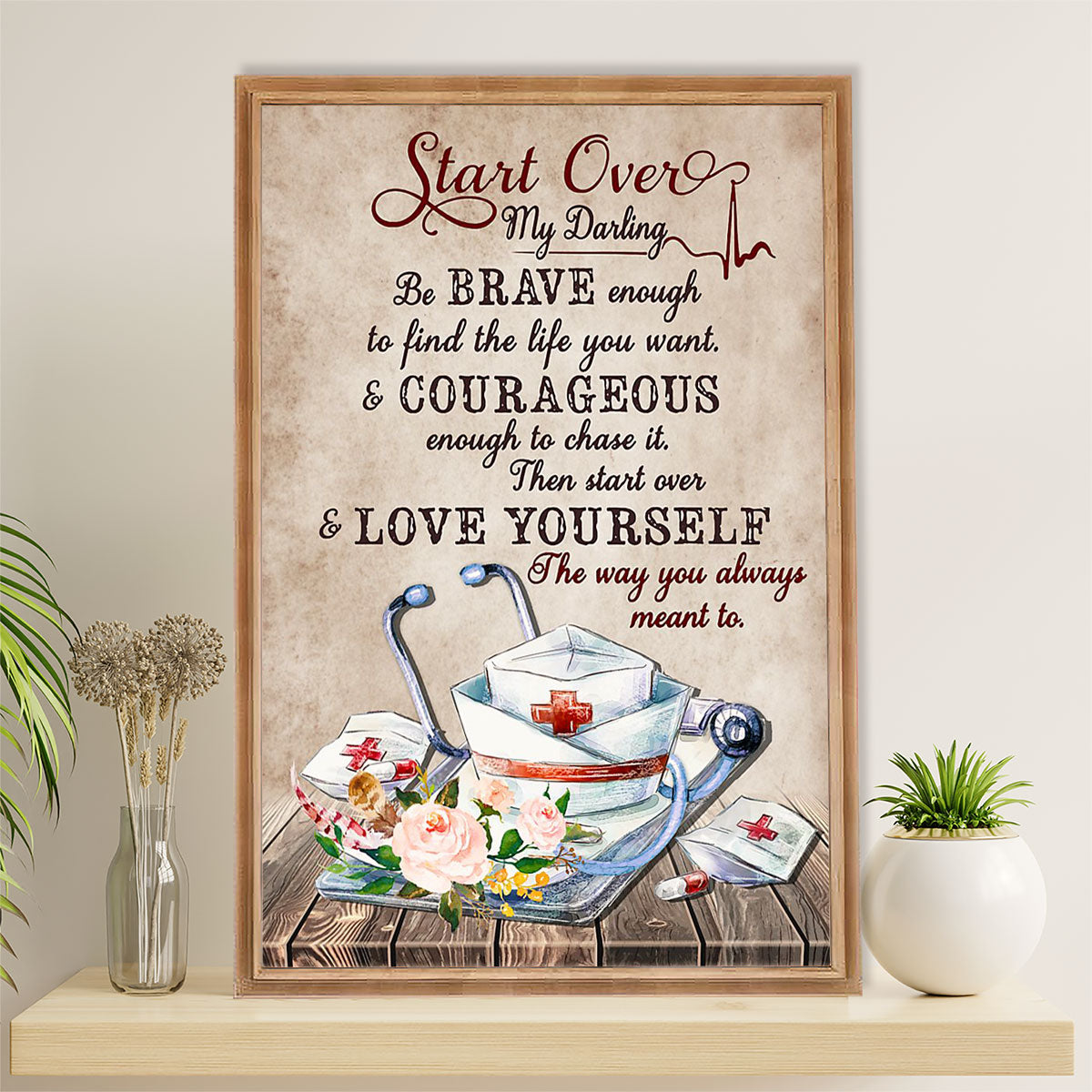 Nurse Canvas Wall Art Prints | Start Over My Darling | Gift for Woman Nurse, Female Nursing