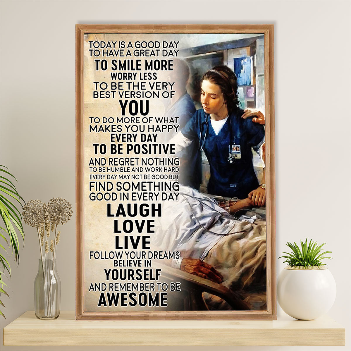 Nurse Poster | Laugh Love Live | Wall Art Gift for Woman Nurse, Female Nursing
