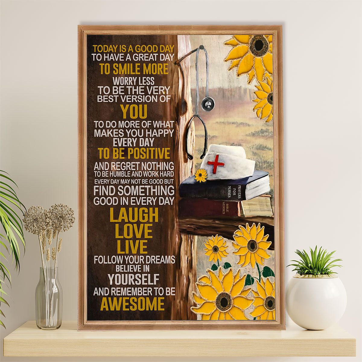 Nurse Canvas Wall Art Prints | Laugh Love Live | Gift for Woman Nurse, Female Nursing