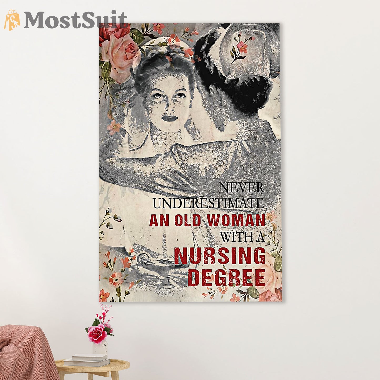 Nurse Canvas Wall Art Prints | Old Woman With A Nursing Degree | Gift for Woman Nurse, Female Nursing