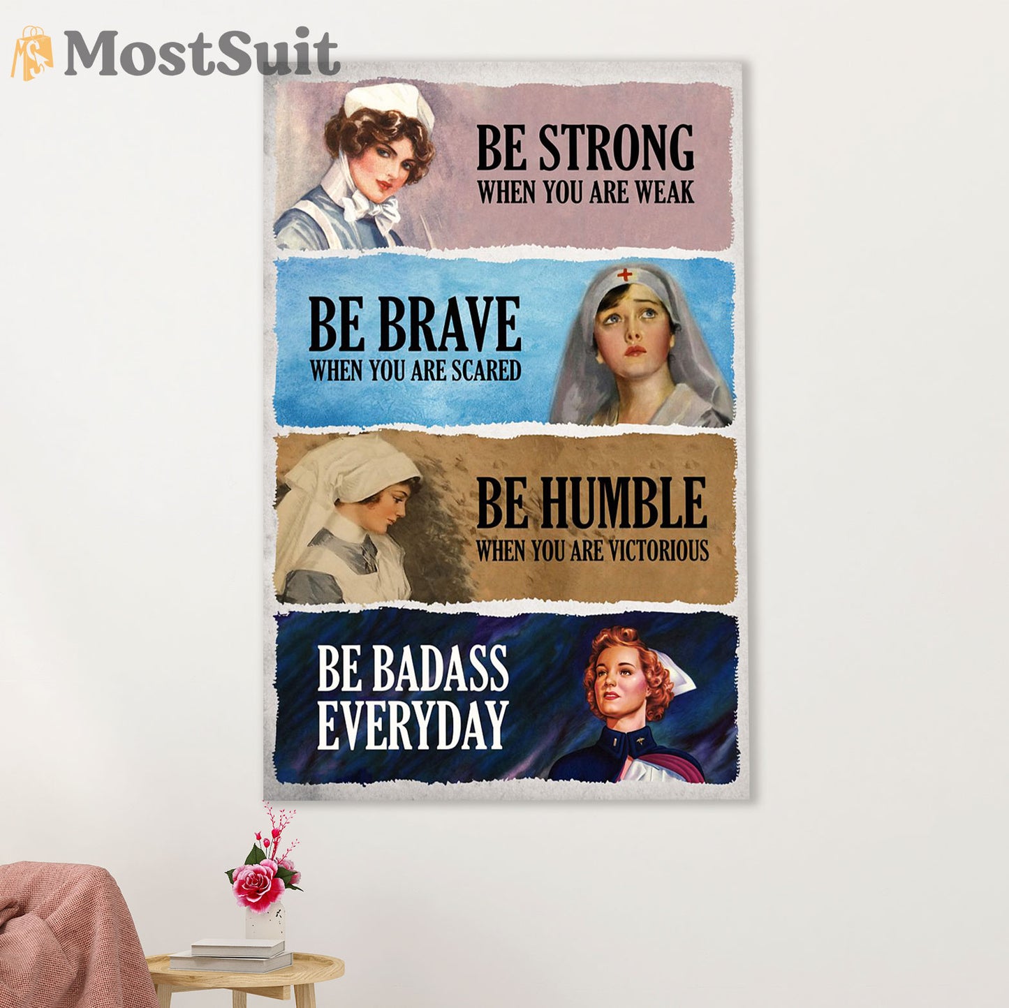 Nurse Canvas Wall Art Prints | Be Strong Be Brave | Gift for Woman Nurse, Female Nursing