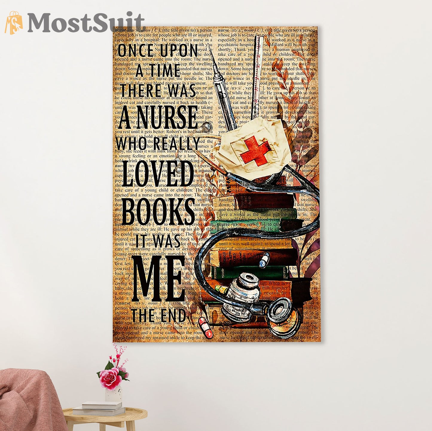 Nurse Canvas Wall Art Prints | Nurse Loves Books | Gift for Woman Nurse, Female Nursing