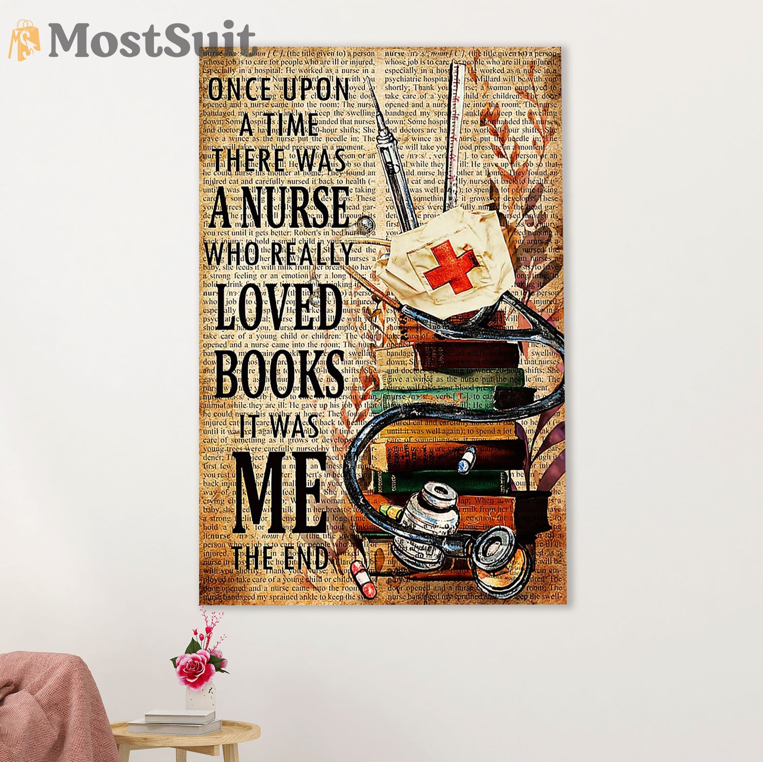 Nurse Canvas Wall Art Prints | Nurse Loves Books | Gift for Woman Nurse, Female Nursing
