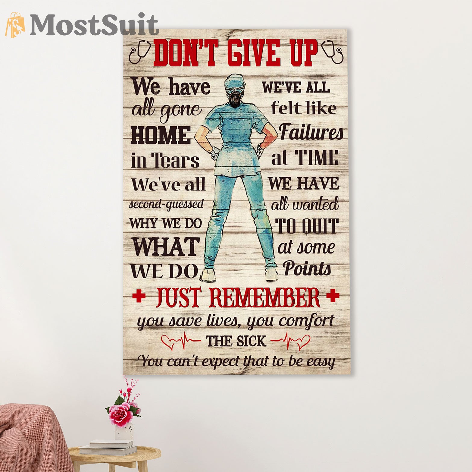 Nurse Poster | Don't Give Up | Wall Art Gift for Woman Nurse, Female Nursing