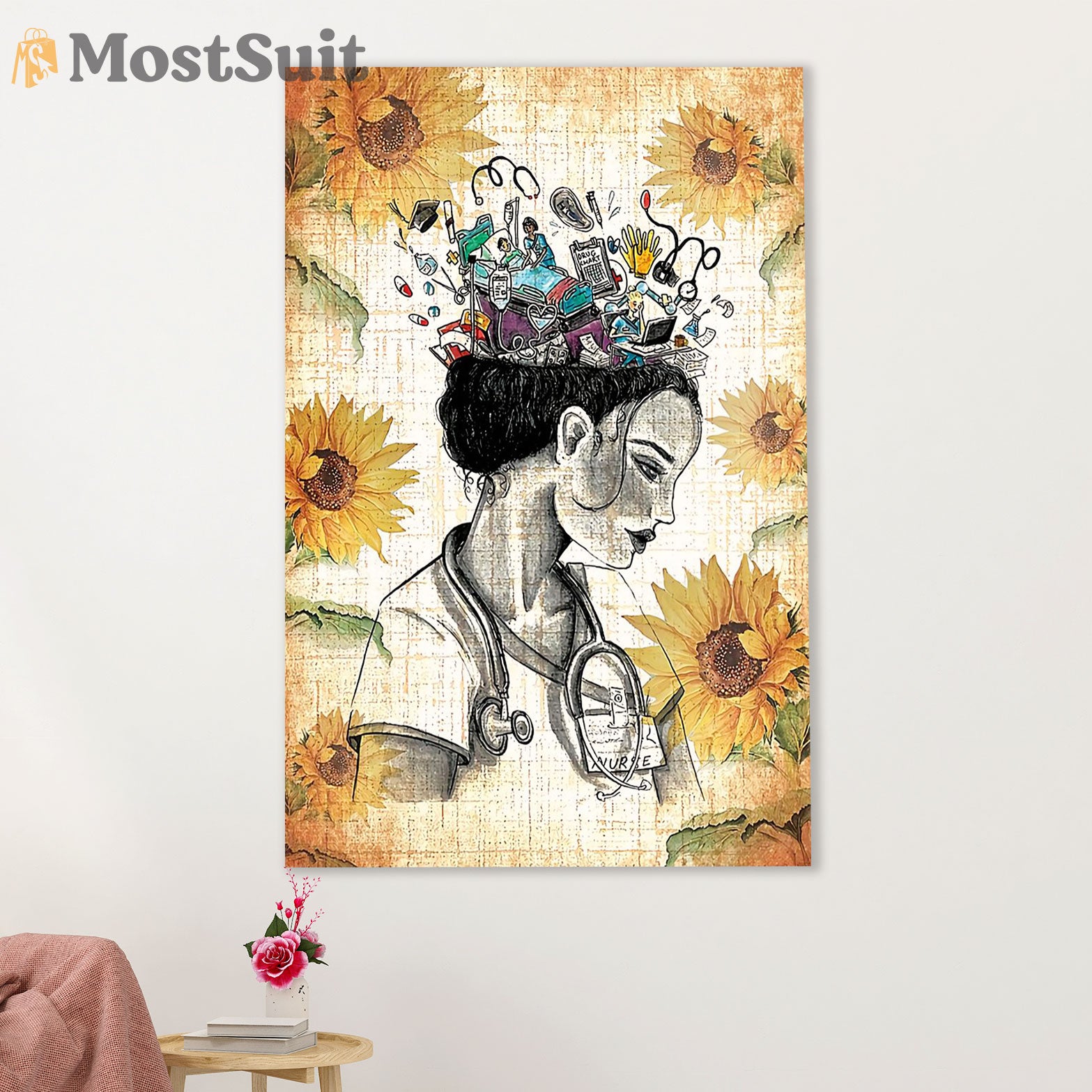 Nurse Canvas Wall Art Prints | Beautiful Mind Sunflower | Gift for Woman Nurse, Female Nursing