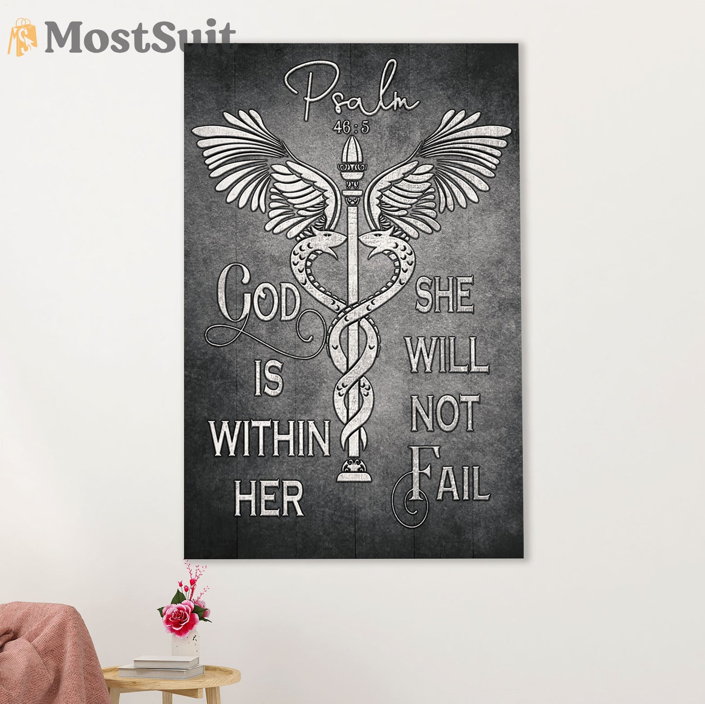 Nurse Poster | God Is Within Her | Wall Art Gift for Woman Nurse, Female Nursing