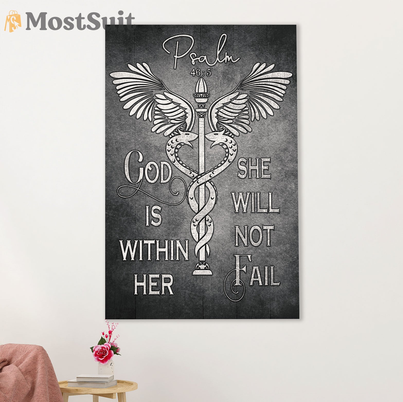 Nurse Canvas Wall Art Prints | God Is Within Her | Gift for Woman Nurse, Female Nursing