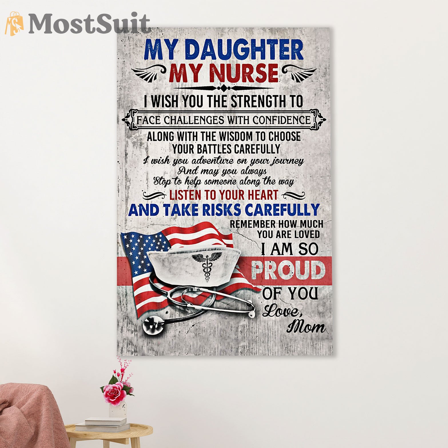 Nurse Canvas Wall Art Prints | From Mom To Daughter | Gift for Woman Nurse, Female Nursing